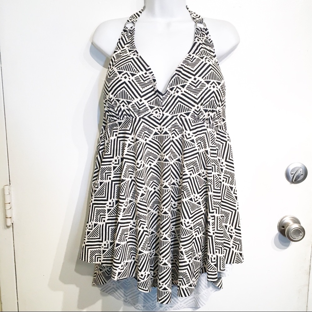 Sea & Sand Plus Size Tribal Skirted Swimsuit Dress